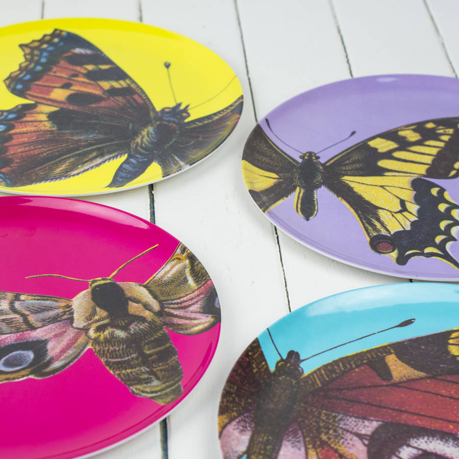 Four Melamine Plates, Butterflies By Bonnie and Bell
