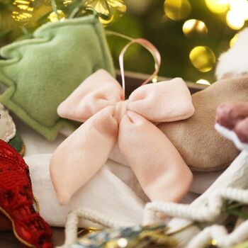 Personalised Pink Velvet Bow Hanging Decoration, 2 of 3