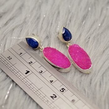 Blue Sapphire, Pink Druzy Agate Silver Earrings, 6 of 7