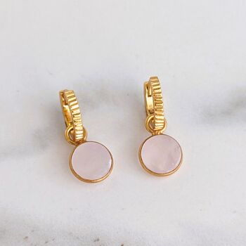 Circle Rose Quartz January Birthstone Earrings, Gold, 3 of 5
