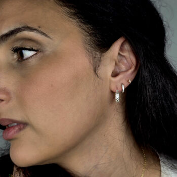 Sterling Silver Basket Weave Hinged Hoops, 2 of 3