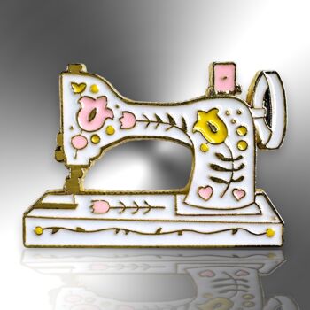 White Sewing Machine Enamel Pin Brooch With Flowers, Gifts For Crafters, Sewers And Dressmakers, 3 of 8