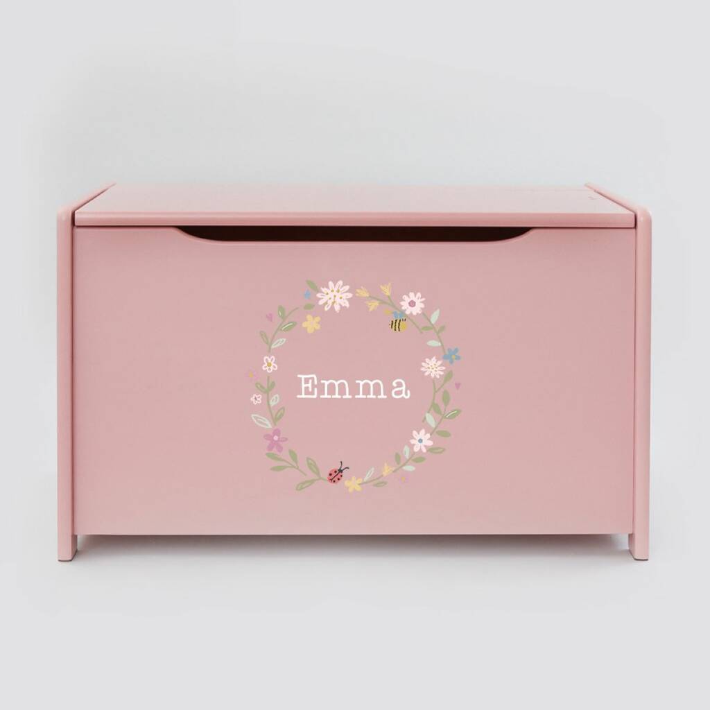 Personalised Pink Floral Wreath Toy Box