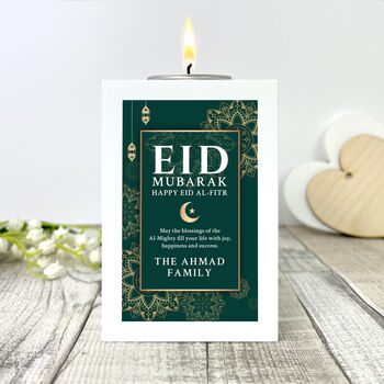 Personalised Eid Al Fitr White Tea Light Holder, 7 of 10