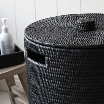 Marbury Black Round Rattan Laundry Basket, 4 of 4