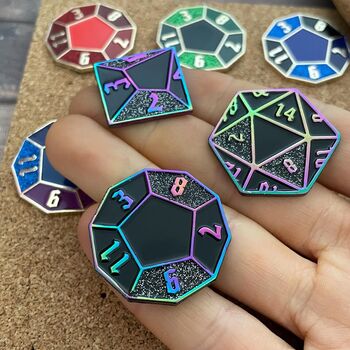 Customisable Dice D20 Enamel Pins, 3 of 6