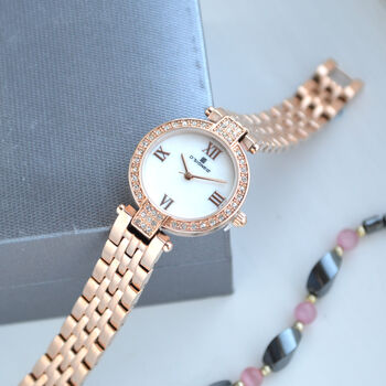 Engraved Rose Gold Wrist Watch With Diamonte's, 2 of 3