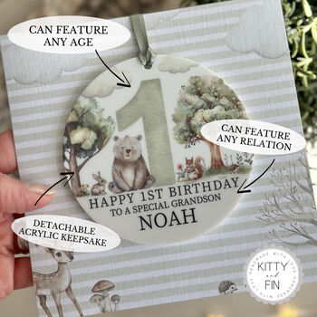 1st Or Any Age Birthday Detachable Keepsake Card Woodland, 2 of 4