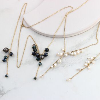 Delicate Black Or White Pearl Waterfall Necklace, 3 of 11
