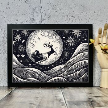 Santa On A Sleigh Illustration Art Print, 2 of 2