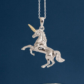 Sterling Silver And Yellow Gold Unicorn Necklace, 2 of 12