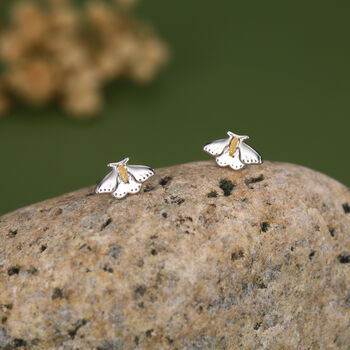 Sterling Silver Moth Stud Earrings, 6 of 11