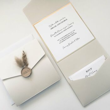 Nude, White And Gold Bunny Tails Wedding Invitation, 2 of 7