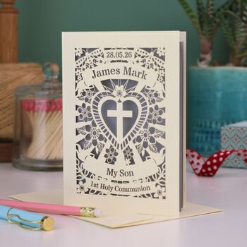 Personalised Papercut First Holy Communion Card My/Our Son, 5 of 5