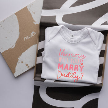 Organic Cotton Mummy Will You Marry Daddy Baby Grow, 3 of 5