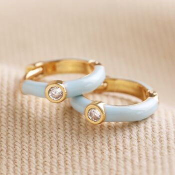 Enamel Crystal Huggie Earrings In Gold Plating, 10 of 12