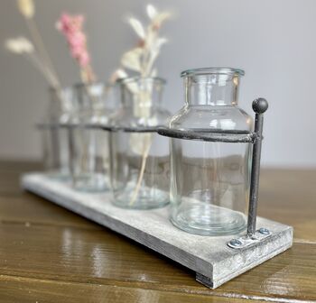 Glass Flower Jars On Industrial Wooden Metal Rack, 2 of 5