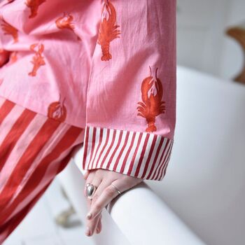 Pink And Red Lobster Cotton Pyjamas, 3 of 6