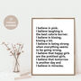 I Believe In Pink… Happy And Positive Girls Quote Print, thumbnail 4 of 6