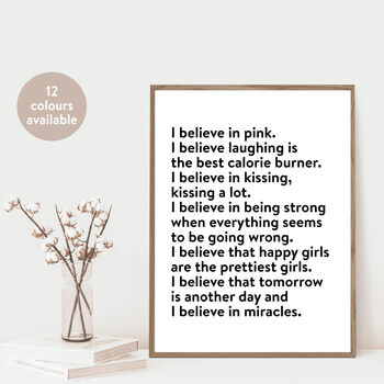 I Believe In Pink… Happy And Positive Girls Quote Print, 4 of 6