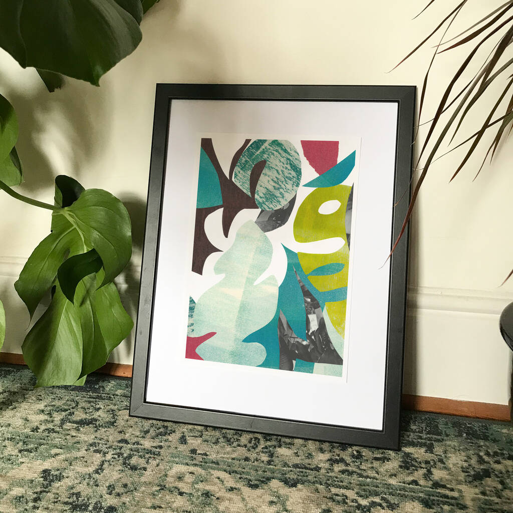Green Tropical Leaves Abstract Collage Print A4 A2, 1 of 5