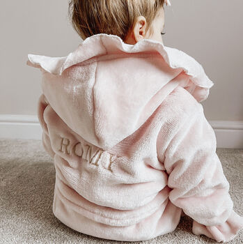 Girls Ruffle Personalised Pink Dressing Gown, 2 of 5