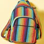 Handmade Rainbow Stripe Cotton Bohemian Backpack, thumbnail 1 of 3