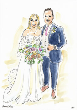 Wedding Couple Illustrated Portrait, 4 of 12