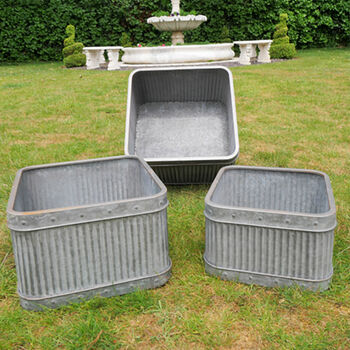 Set Of Three Industrial Corrugated Tub Planters, 7 of 8