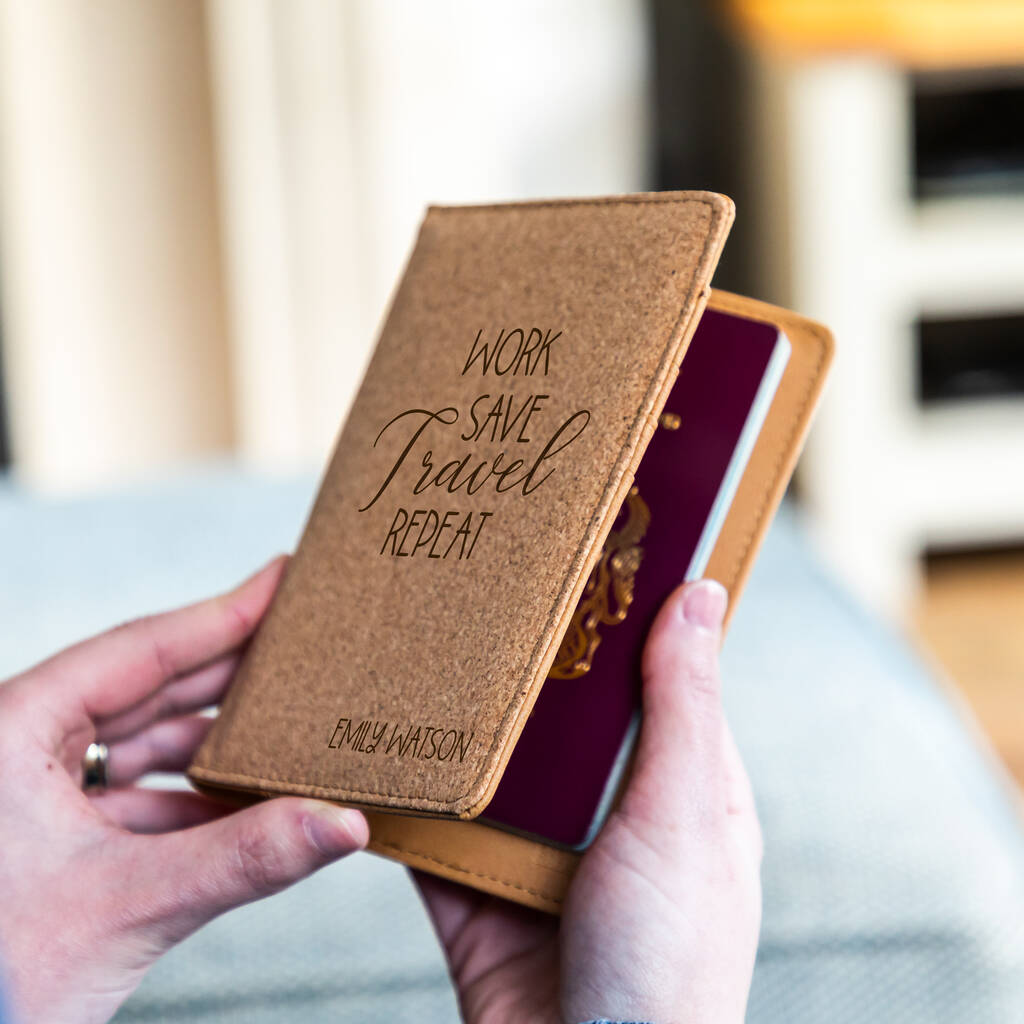 Personalised Passport Holder Work Save Travel Repeat By Mirrorin