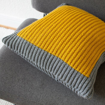 Colour Block Cushion Hand Knit In Grey And Lemon, 5 of 5