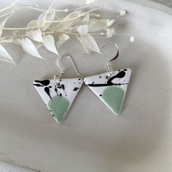 Mint Green Geometric Clay Ceramic Triangle Earrings, 6 of 10