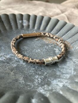 Leopard Print Leather Bangle With Silver And Gold Rings, 3 of 7