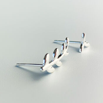 Sterling Silver Asymmetrical Leaf Stud Earrings, 5 of 7