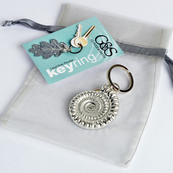 Ammonite Fossil Pewter Keyring, Geology Gifts, 4 of 7