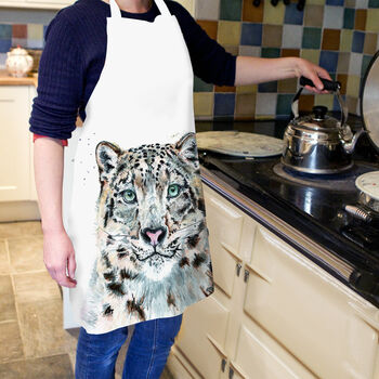 Inky Snow Leopard Luxury Canvas Apron, 3 of 4