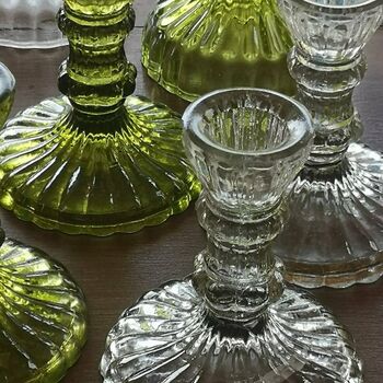Green Glass Dinner Candlestick Two Sizes, 4 of 9