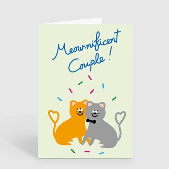 Meow Magnificent Couple Cat Wedding Or Engagement Card, 2 of 2