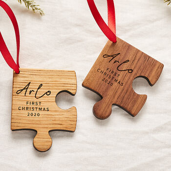 Personalised Wooden Baby First Christmas Decoration, 2 of 5