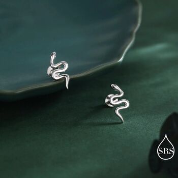 Snake Internal Flat Back Earrings In Sterling Silver, 2 of 11