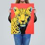 Vibrant Cheetah On Coral Bold Animal Wall Art Print, thumbnail 2 of 6