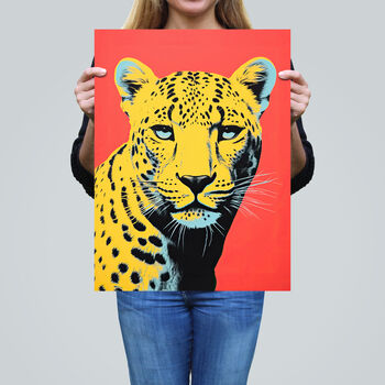 Vibrant Cheetah On Coral Bold Animal Wall Art Print, 2 of 6