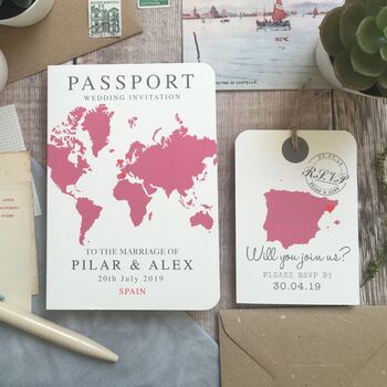 World Map Passport Wedding Invitation, 9 of 12