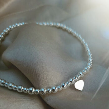 Sterling Silver Personalised Love Heart Charm Stretch Bead Anklet, 4 of 9