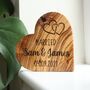 Personalised 'Married' Wedding Gift Olive Wood Heart, thumbnail 3 of 5