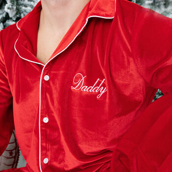 Mens Personalised Red Velvet Christmas Pyjamas, 2 of 5