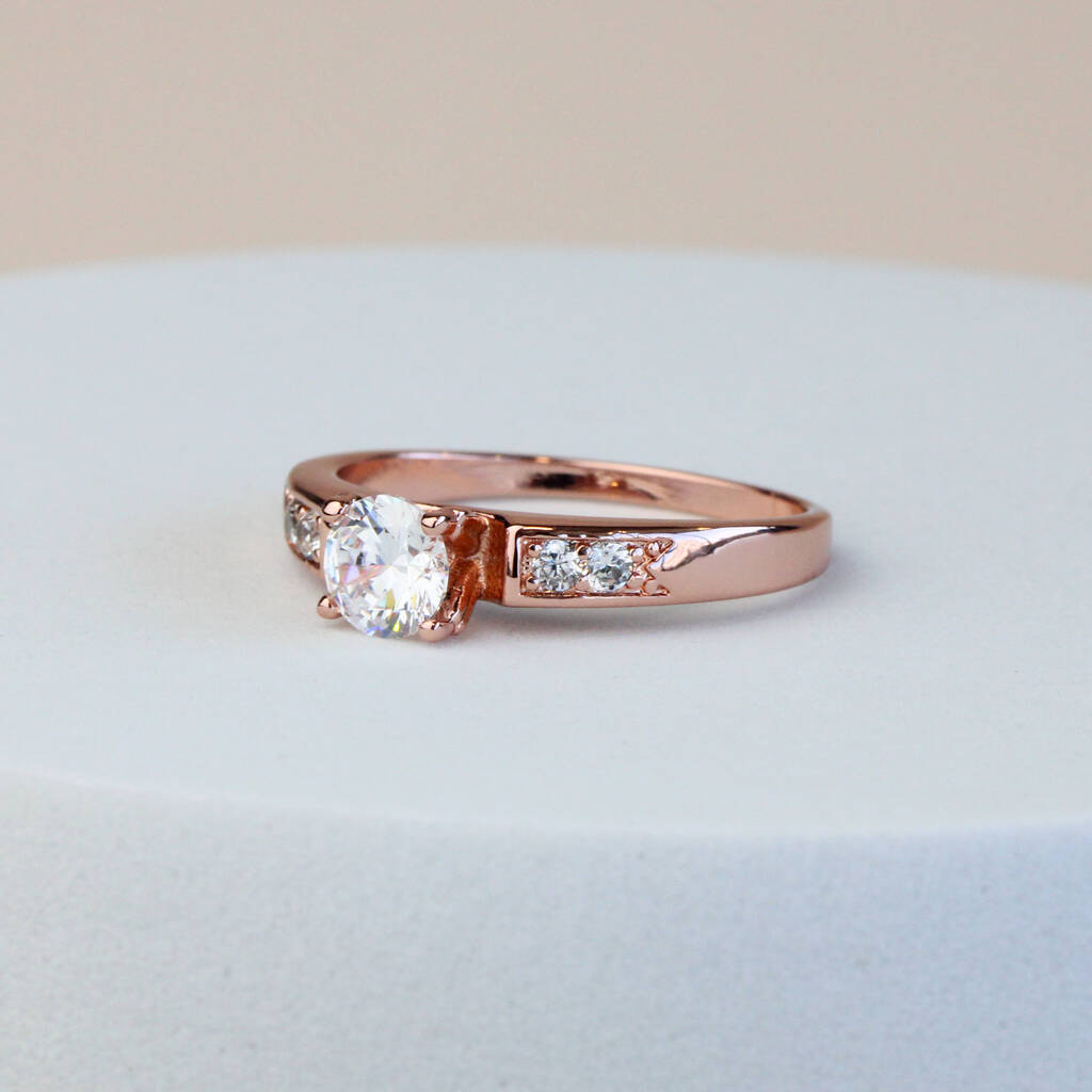 Sparkly White Crystal Rose Gold Ring By GY Studios