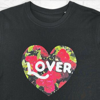 Lover Flowers In Heart Black T Shirt, 3 of 3