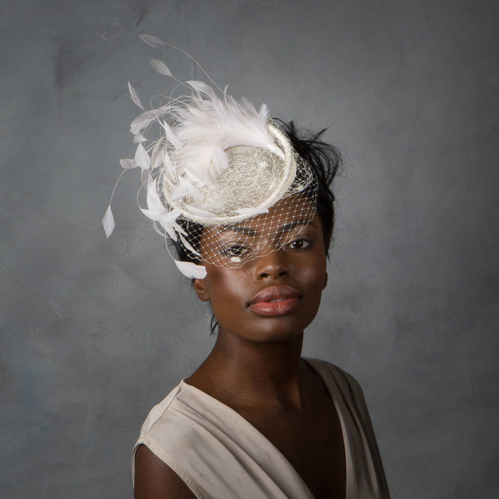 Bridal Feather Cocktail Hat With Net Veil, 1 of 7