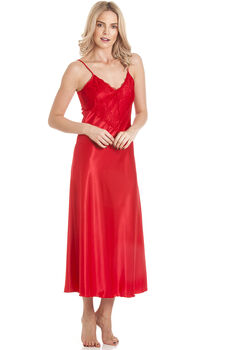 British Made Red Long Satin Nightdress With Deep Lace Detail Ladies Size 8 To 28 UK, 5 of 5